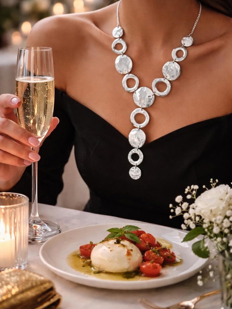 Silver Statement Y-Shape Circle Pendant Necklace - Elegant Women Jewelry